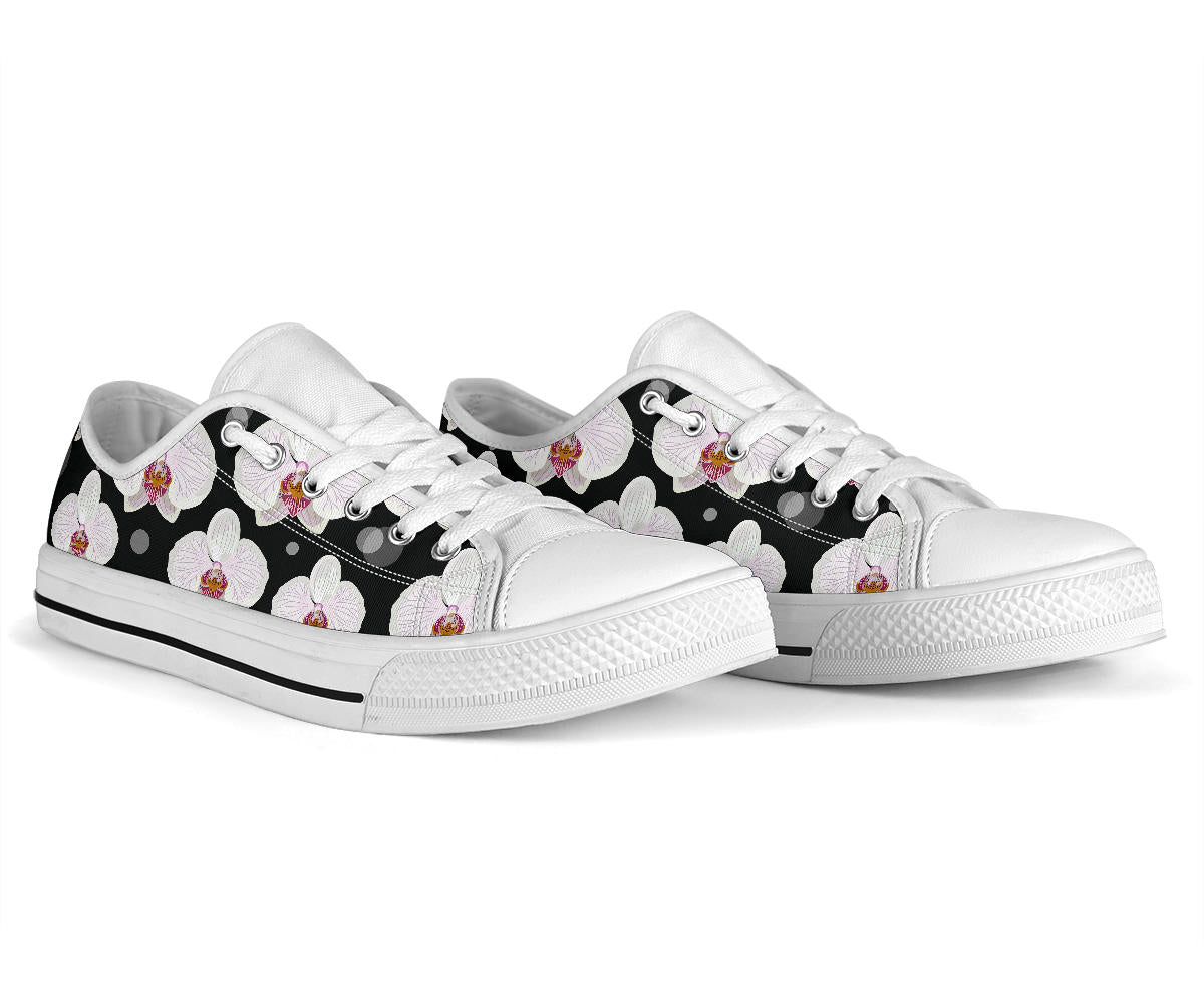 Orchid White Pattern Print Design OR09 White Bottom Low Top Shoes