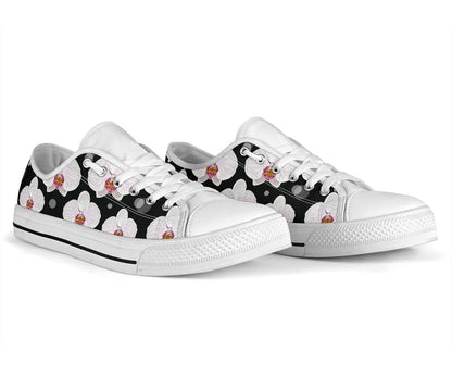 Orchid White Pattern Print Design OR09 White Bottom Low Top Shoes