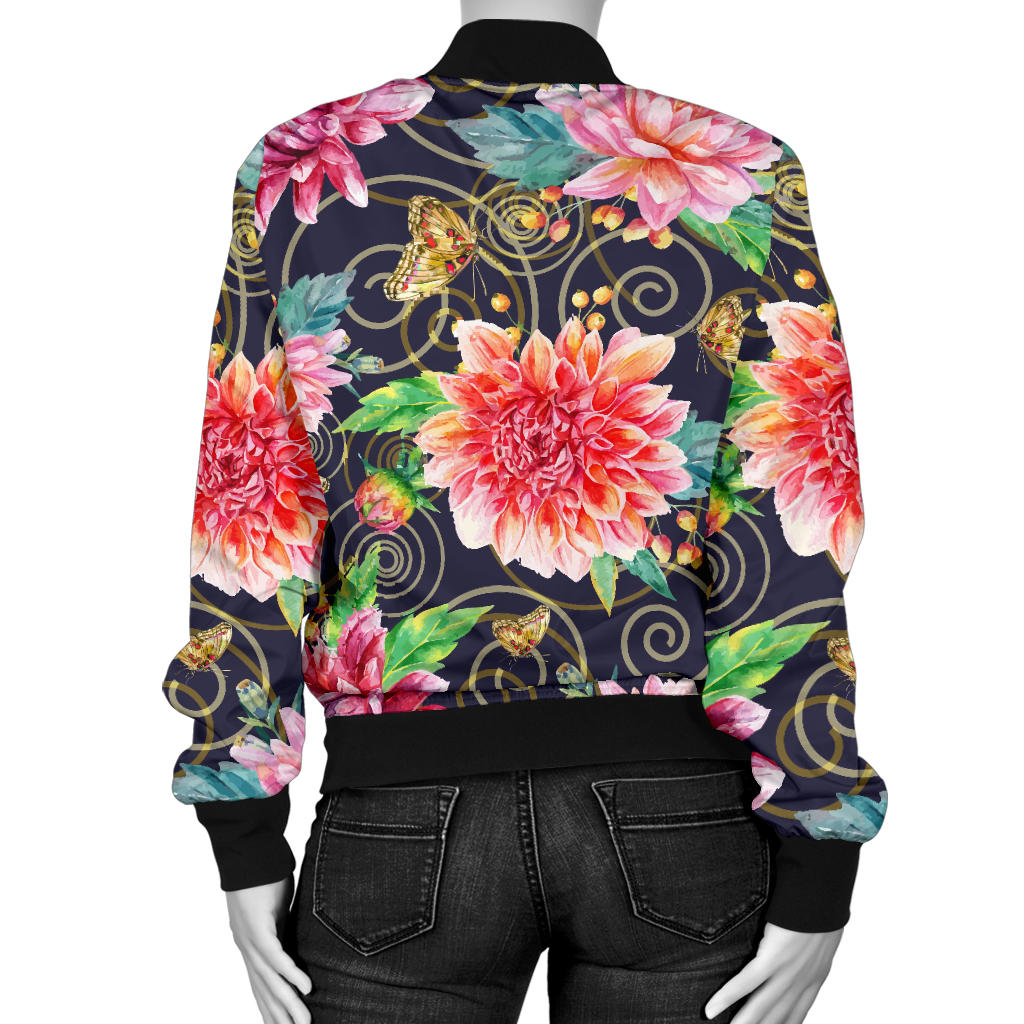 Dahlia Pattern Print Design DH02 Women Bomber Jacket