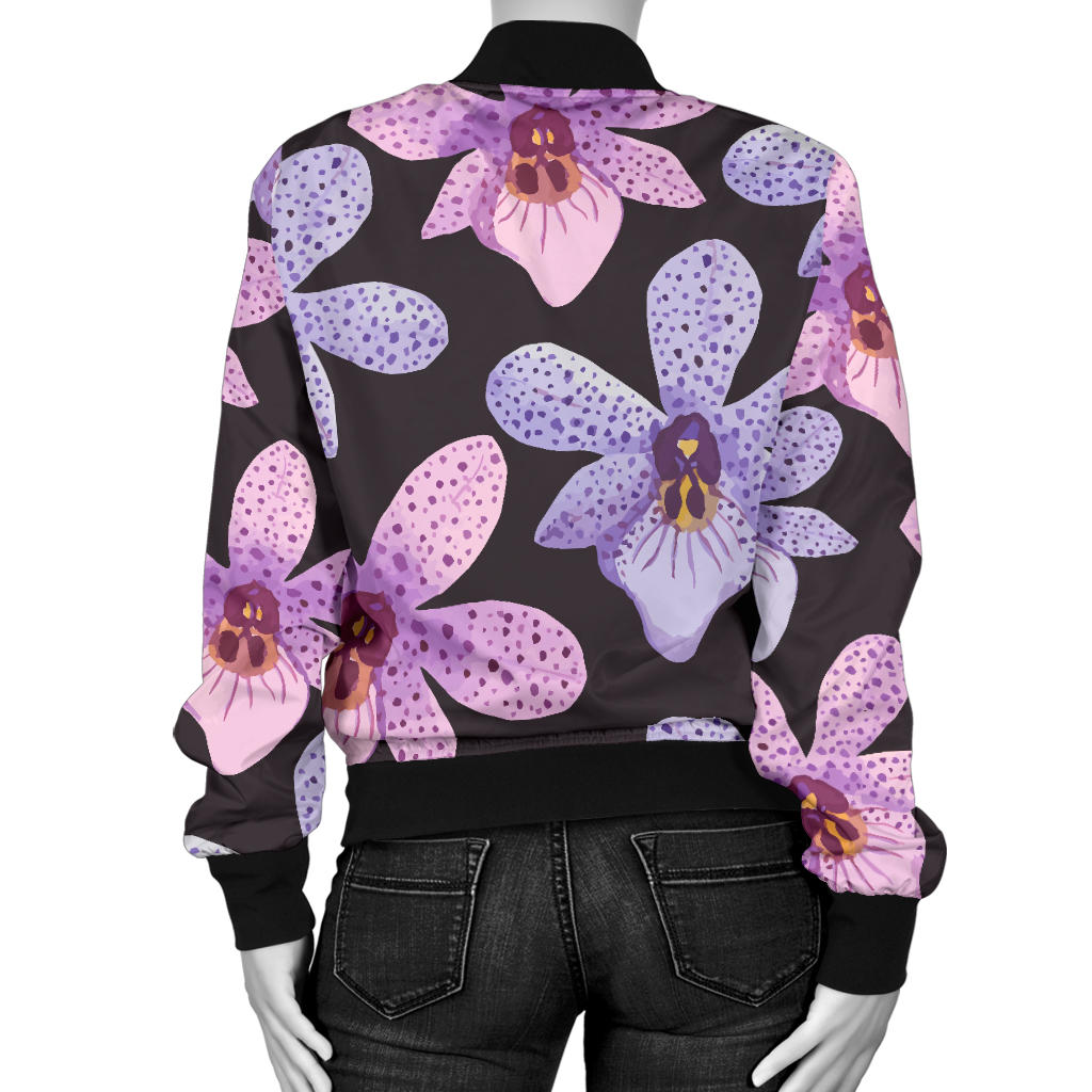 Orchid Pattern Print Design OR08 Women Bomber Jacket