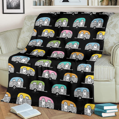 Camper Pattern Camping Themed No 2 Print Fleece Blanket