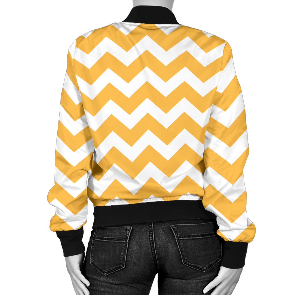 Chevron Orange Pattern Print Design 01 Women's Bomber Jacket
