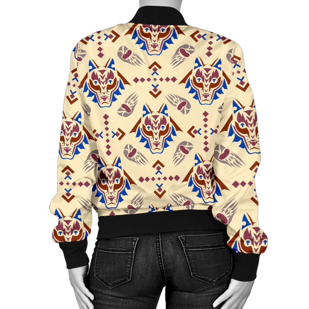 Aztec Wolf Pattern Print Design 03 Women's Bomber Jacket
