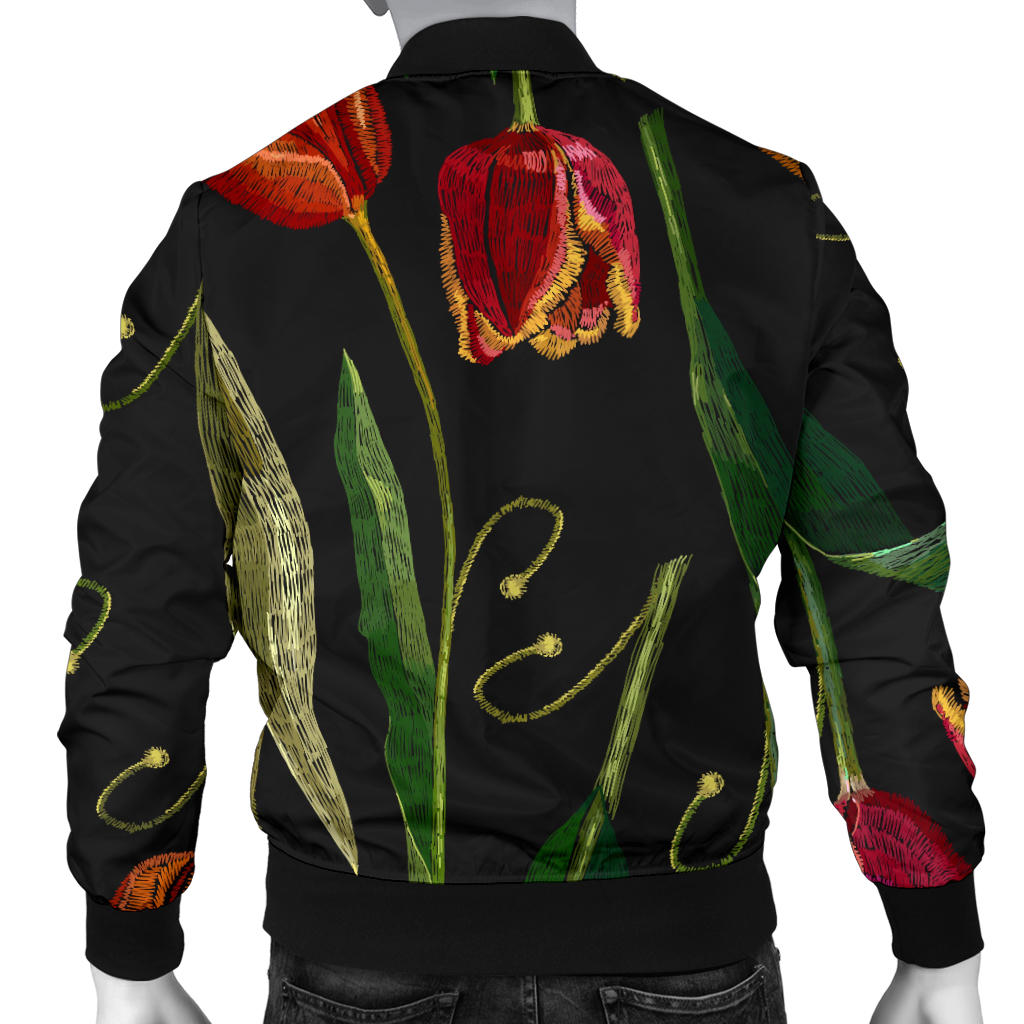 Tulip Embroidered Pattern Print Design TP01 Men Bomber Jacket