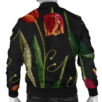 Tulip Embroidered Pattern Print Design TP01 Men Bomber Jacket