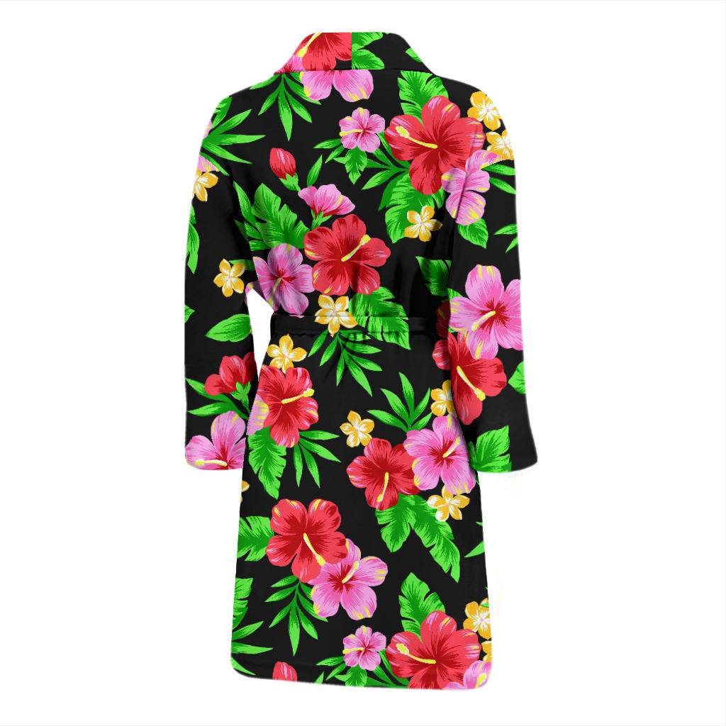 Pink Red Hibiscus Pattern Print Design HB023 Men Bathrobe