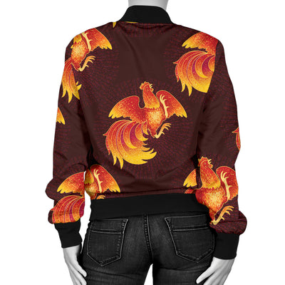 Rooster Pattern Print Design A04 Women's Bomber Jacket