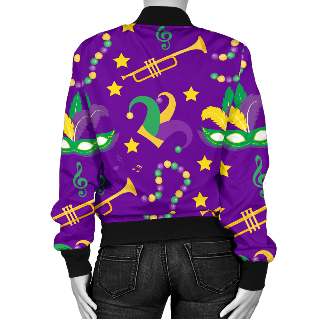 Mardi Gras Pattern Print Design 06 Women's Bomber Jacket