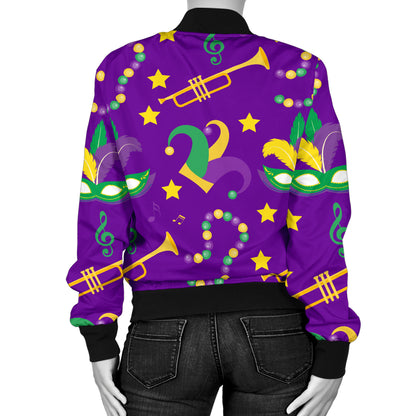 Mardi Gras Pattern Print Design 06 Women's Bomber Jacket
