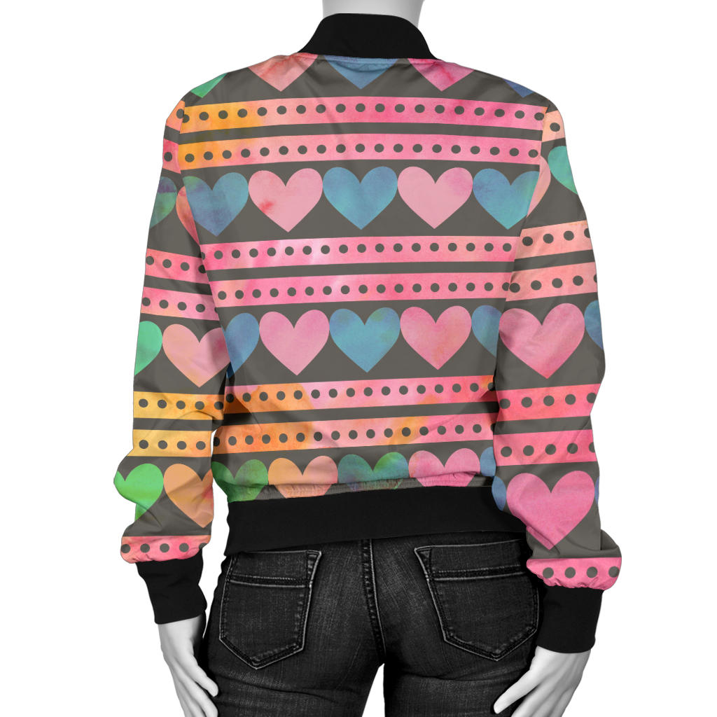 Heart Pattern Print Design HE010 Women Bomber Jacket