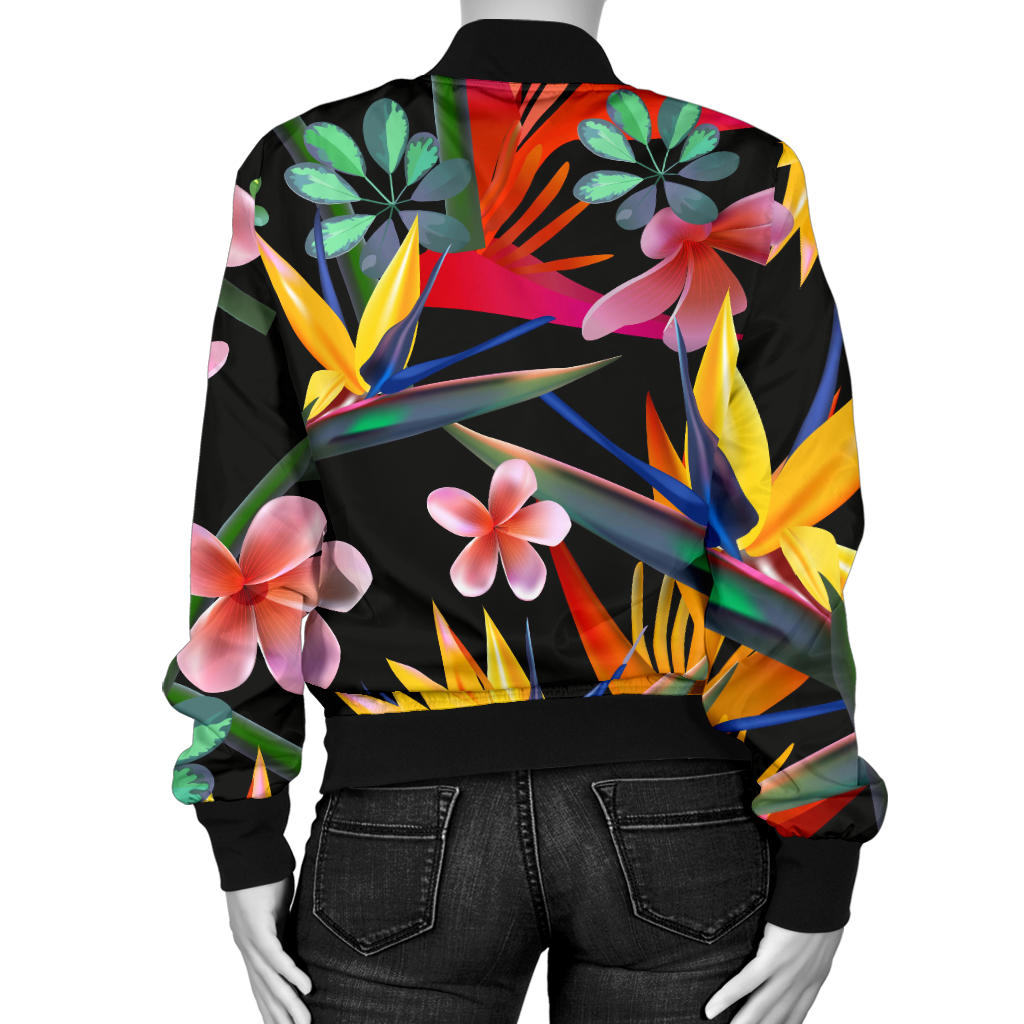 Tropical Flower Pattern Print Design TF015 Women Bomber Jacket
