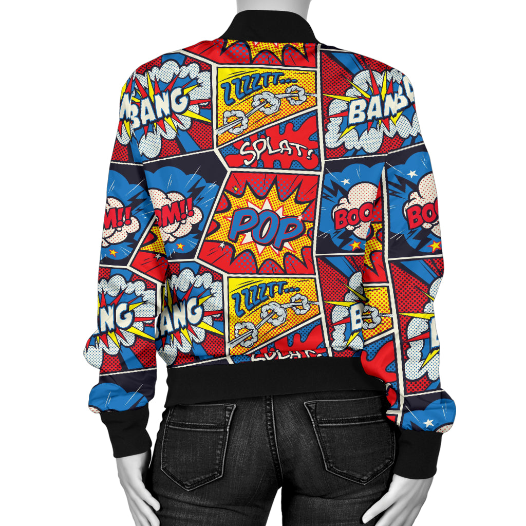 Comic Book Pattern Print Design 03 Women's Bomber Jacket