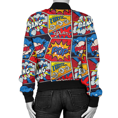 Comic Book Pattern Print Design 03 Women's Bomber Jacket