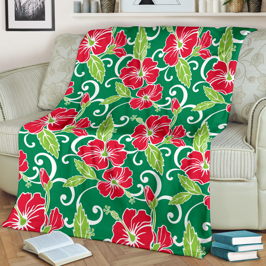 Red Hibiscus Pattern Print Design HB019 Fleece Blanket
