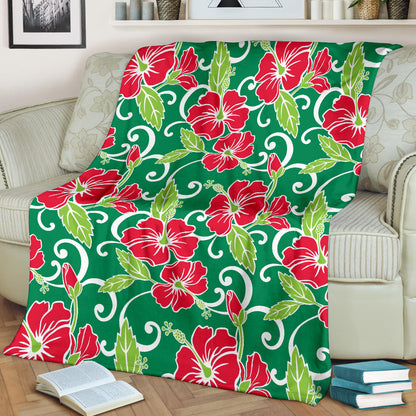Red Hibiscus Pattern Print Design HB019 Fleece Blanket