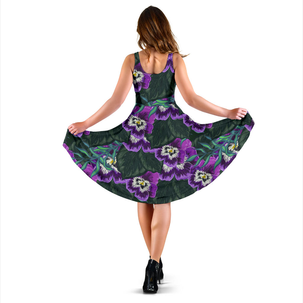 Pansy Pattern Print Design PS07 Midi Dress