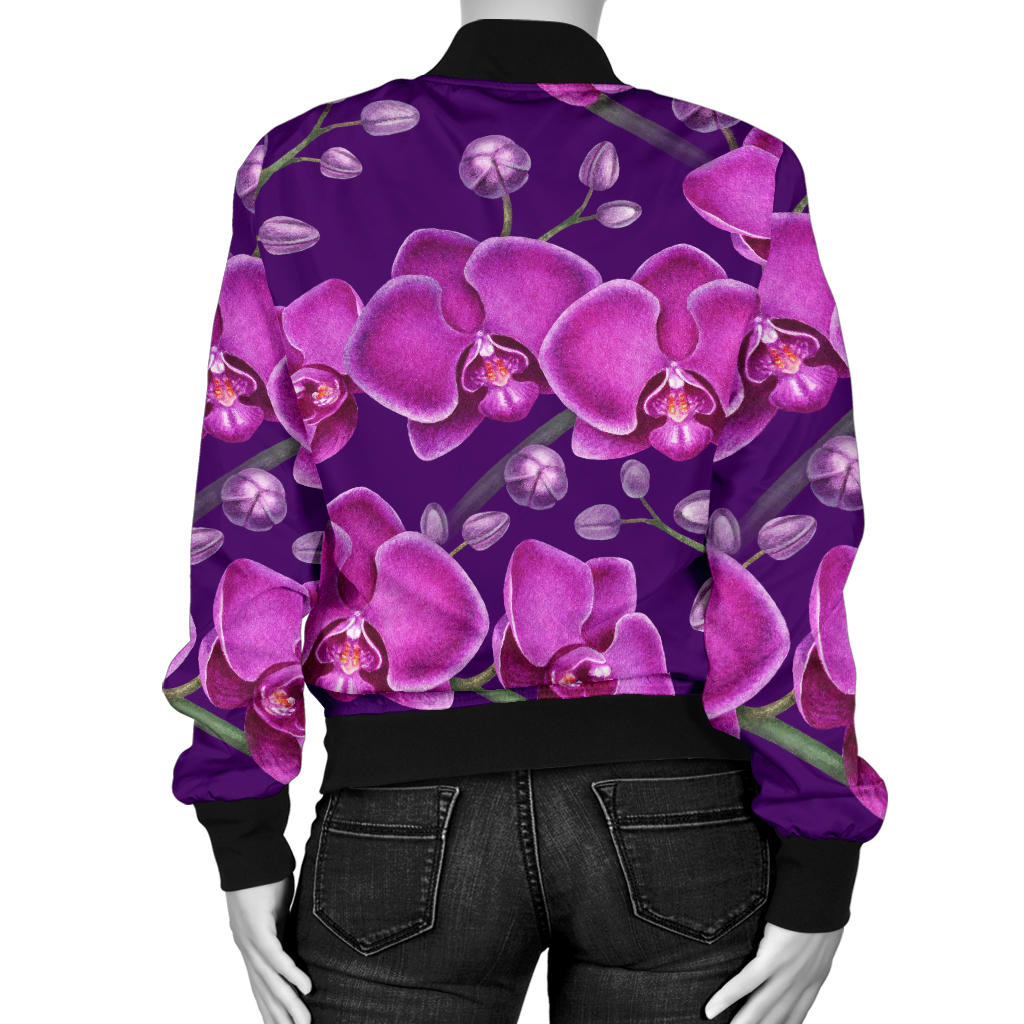 Orchid Purple Pattern Print Design OR02 Women Bomber Jacket
