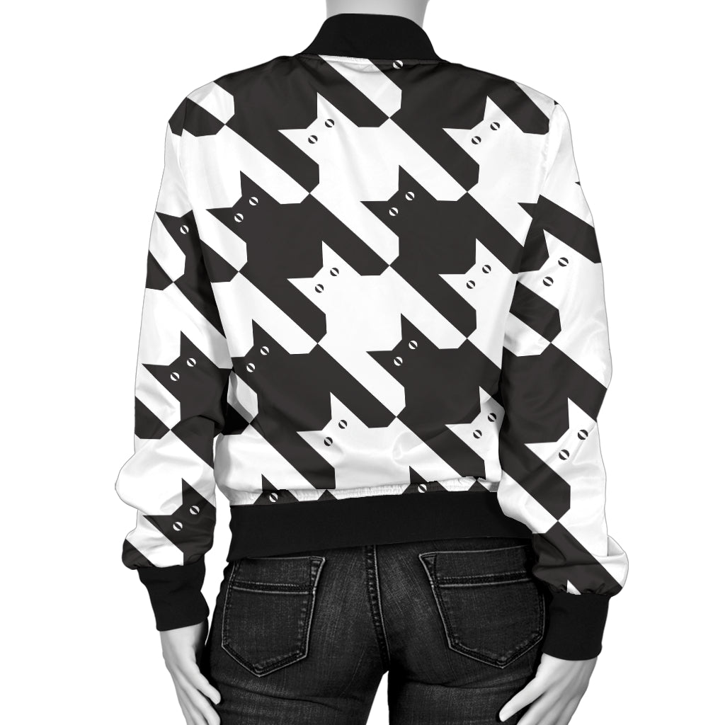 Cat HoundstoothPattern Print Design 01 Women's Bomber Jacket