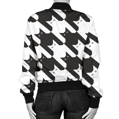 Cat HoundstoothPattern Print Design 01 Women's Bomber Jacket