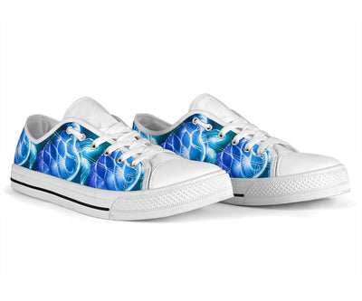 Blue Neon Sea Turtle Print White Bottom Low Top Shoes