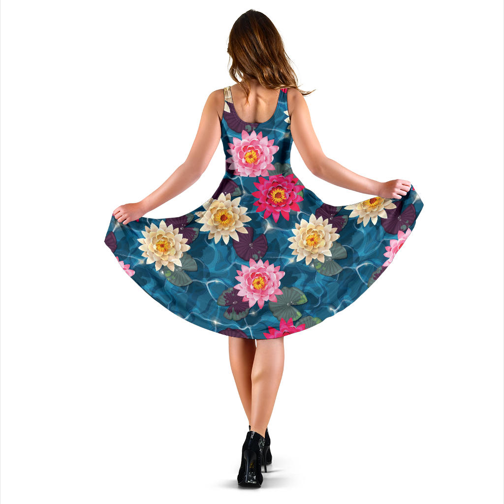 Water Lily Pattern Print Design WL05 Midi Dress