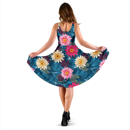 Water Lily Pattern Print Design WL05 Midi Dress