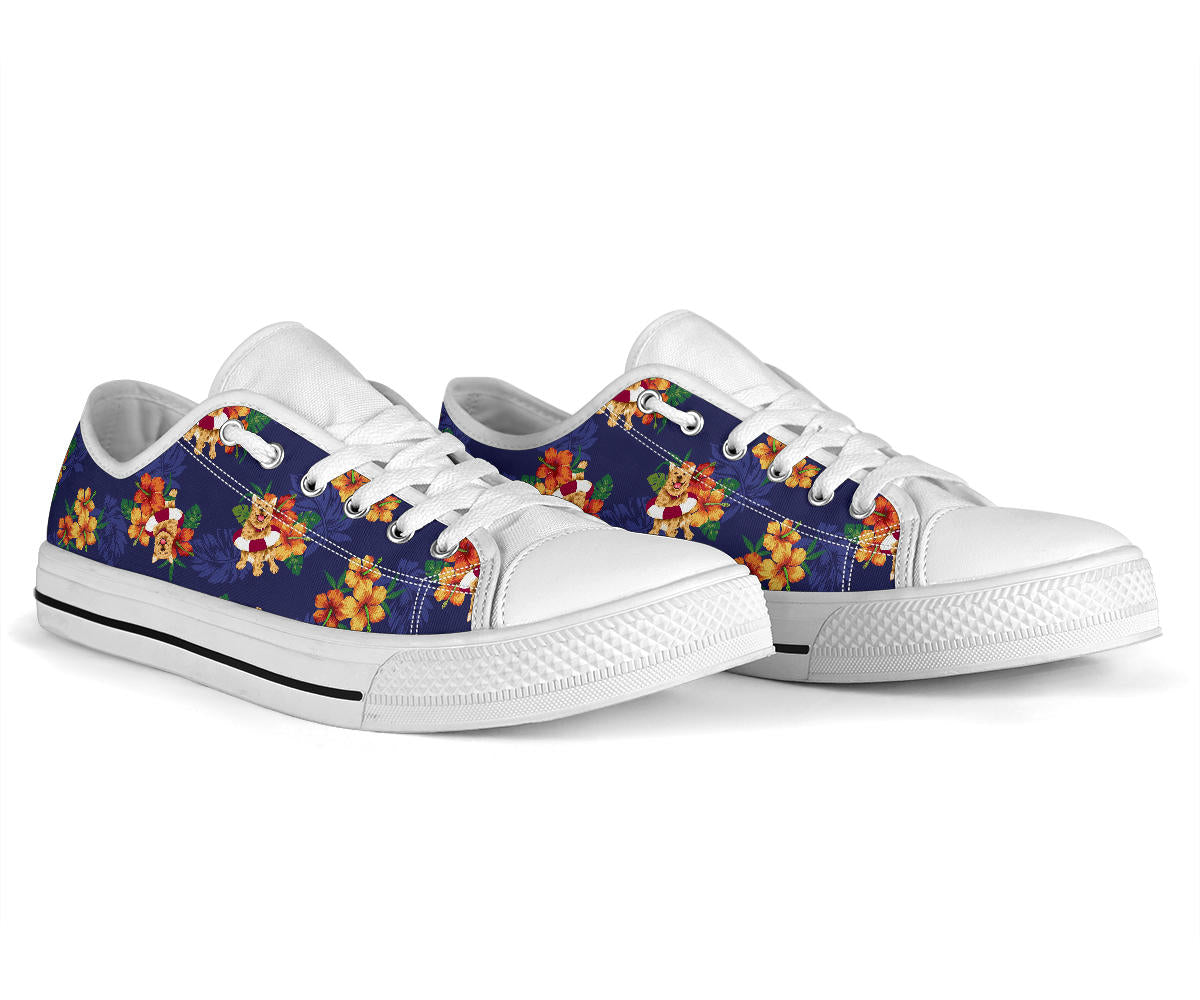 Hawaiian Themed Pattern Print Design H02 White Bottom Low Top Shoes