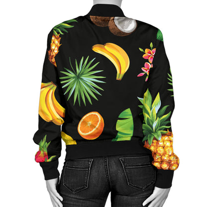 Tropical Fruits Pattern Print Design TF03 Women Bomber Jacket