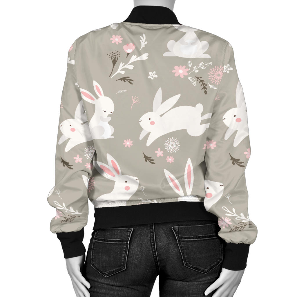 Rabbit Pattern Print Design RB03 Women Bomber Jacket