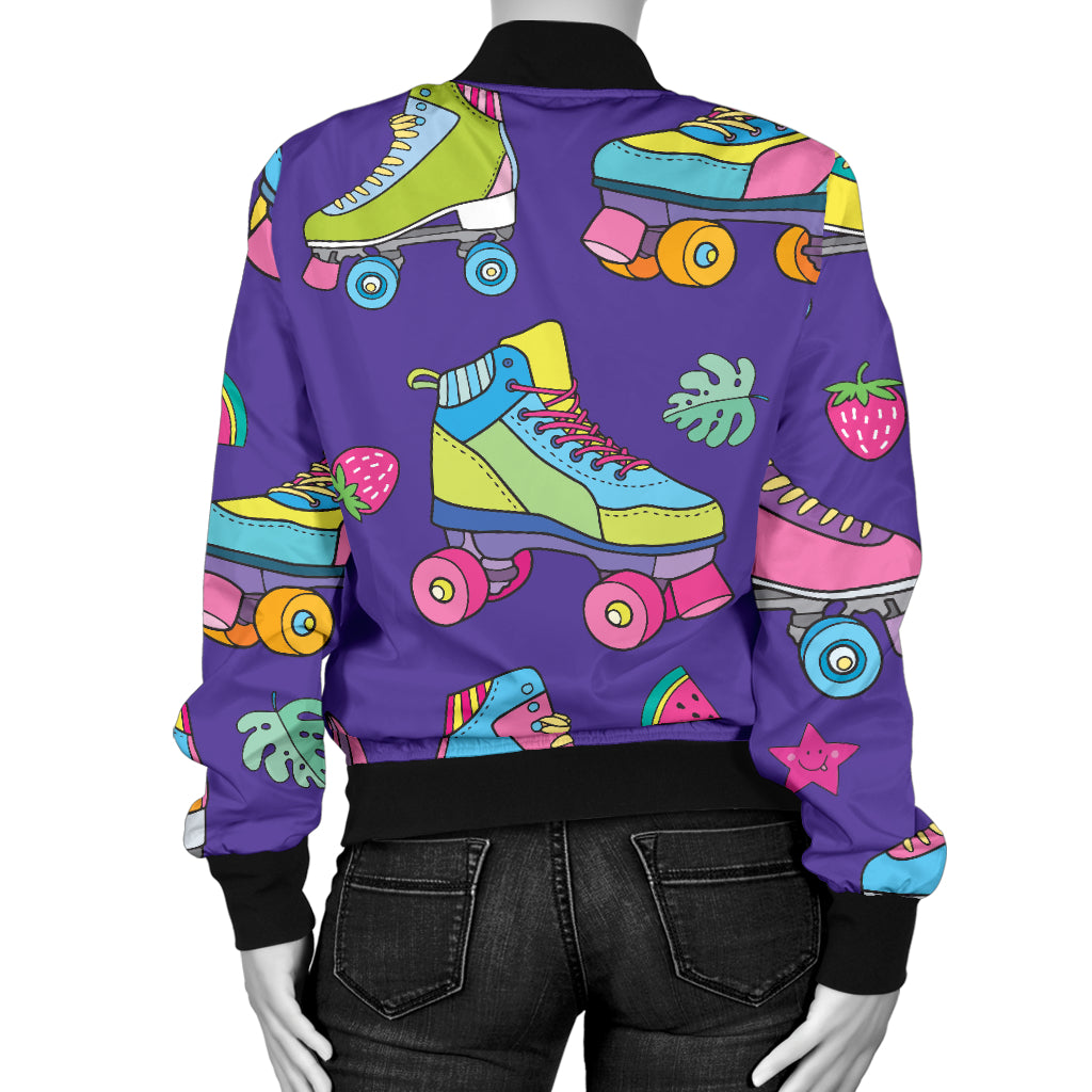 Roller skate Colorful Pattern Print Design A05 Women's Bomber Jacket
