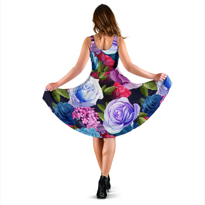 Rose Pattern Print Design RO09 Midi Dress