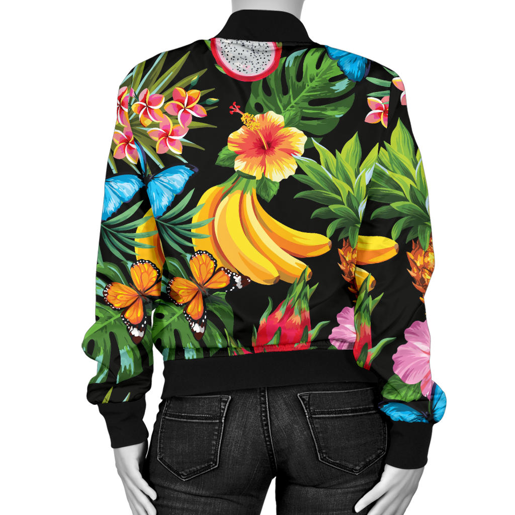 Tropical Fruits Pattern Print Design TF04 Women Bomber Jacket