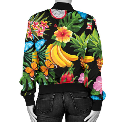 Tropical Fruits Pattern Print Design TF04 Women Bomber Jacket