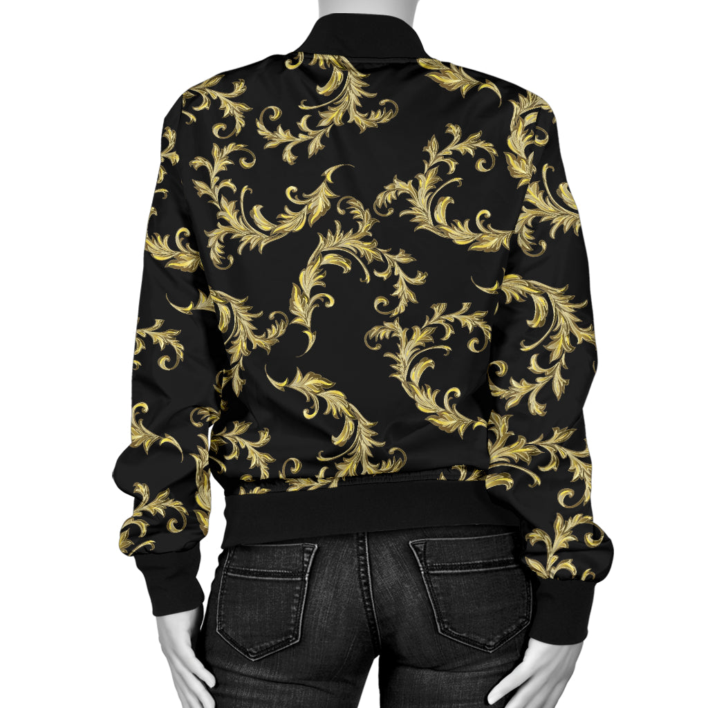 Baroque Golden Pattern Print Design 01 Women's Bomber Jacket