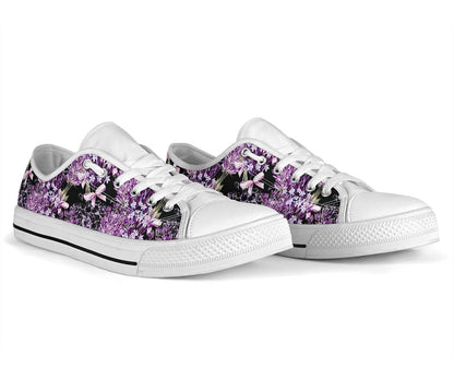 Lavender Pattern Print Design LV06 White Bottom Low Top Shoes