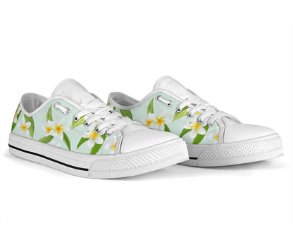 Yellow Plumeria Pattern Print Design PM024 White Bottom Low Top Shoes