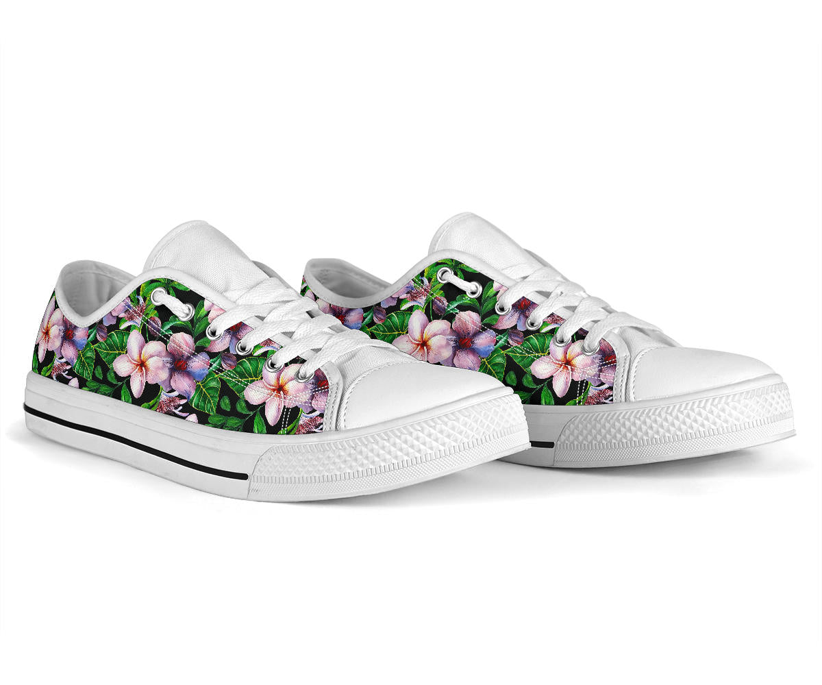 Plumeria Pattern Print Design PM01 White Bottom Low Top Shoes