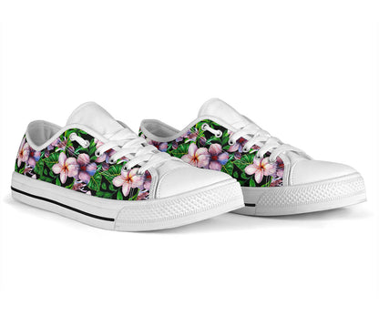 Plumeria Pattern Print Design PM01 White Bottom Low Top Shoes