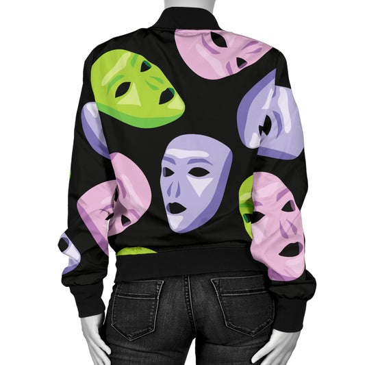 Acting Mask Pattern Print Design 04 Women's Bomber Jacket