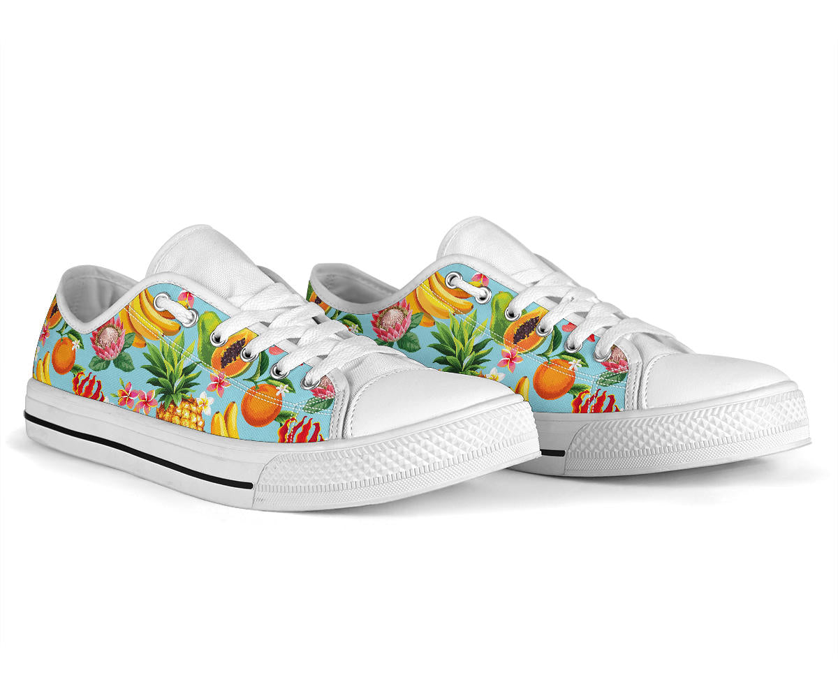 Tropical Fruits Pattern Print Design TF01 White Bottom Low Top Shoes