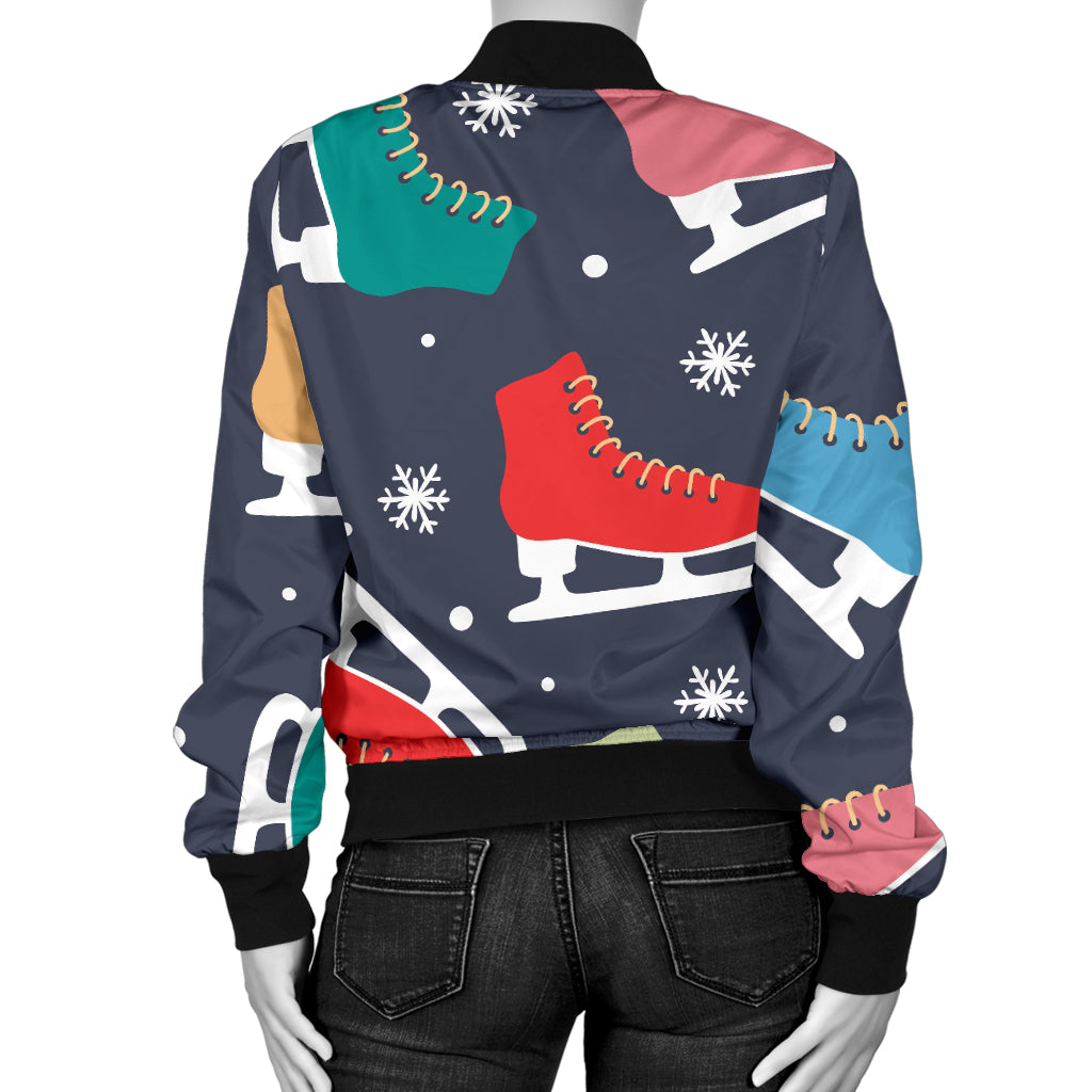 Ice Skate Pattern Print Design 04 Women's Bomber Jacket