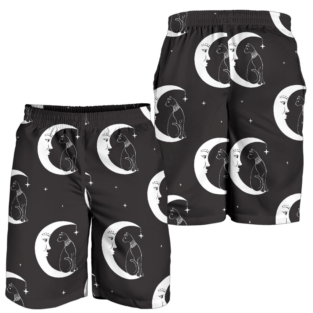 Moon with Cat Pattern Print Design 04 Mens Shorts