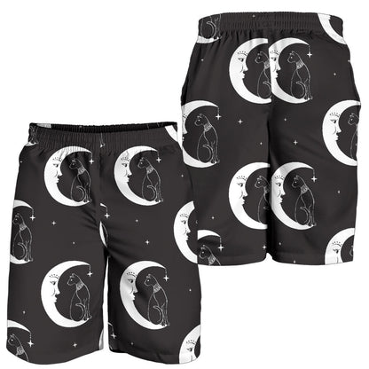 Moon with Cat Pattern Print Design 04 Mens Shorts