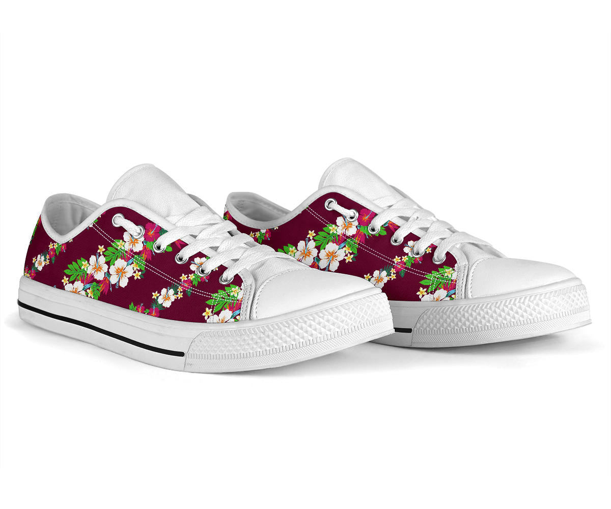 Hawaiian Themed Pattern Print Design H06 White Bottom Low Top Shoes