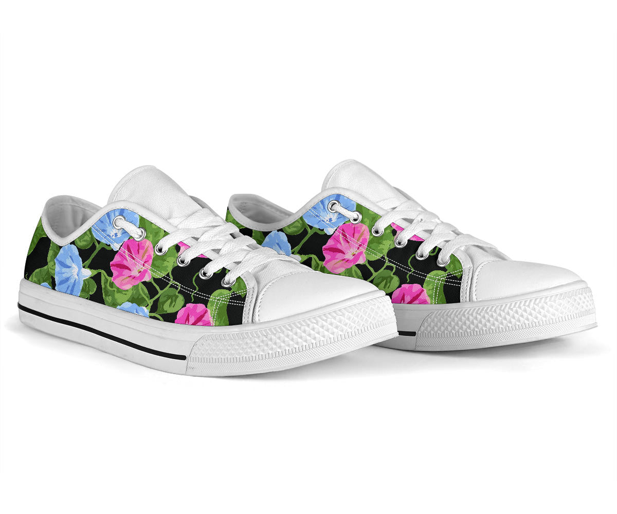 Morning Glory Pattern Print Design MG04 White Bottom Low Top Shoes
