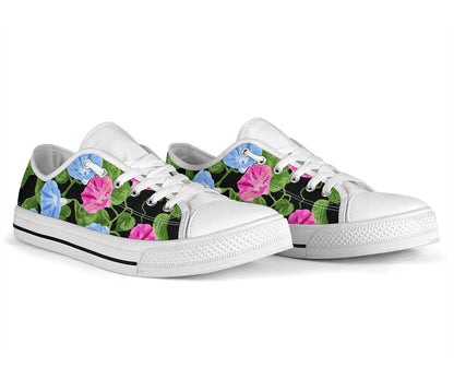 Morning Glory Pattern Print Design MG04 White Bottom Low Top Shoes