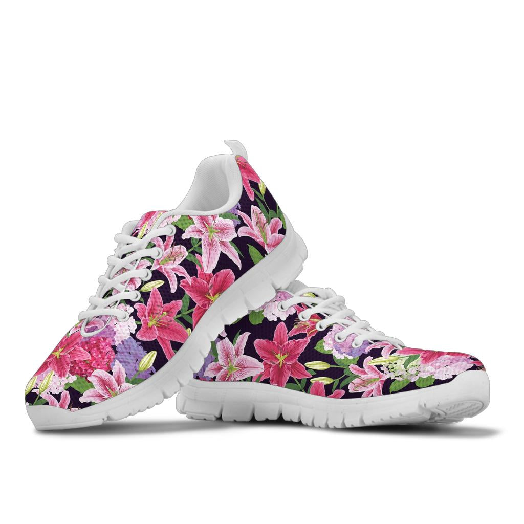 Lily Pattern Print Design LY017 Sneakers White Bottom Shoes