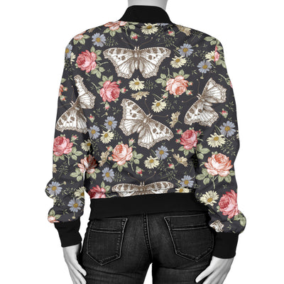 Butterfly Flower Pattern Print Design 07 Women's Bomber Jacket