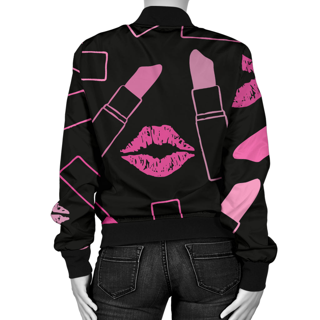 Lipstick Pink Pattern Print Design 01 Women's Bomber Jacket