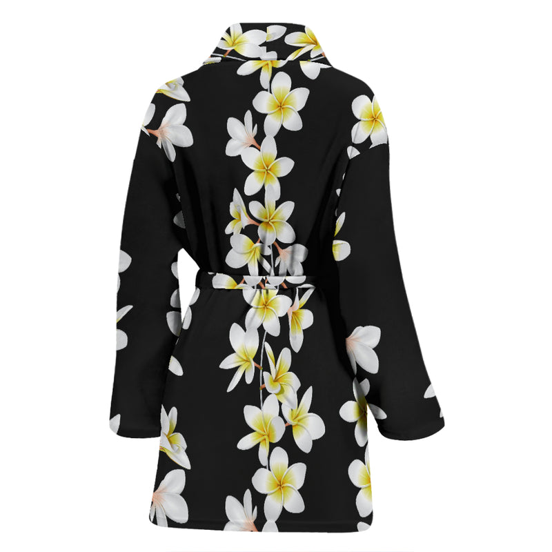 White Plumeria Pattern Print Design PM08 Women Bathrobe